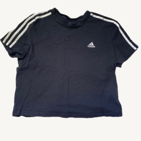 adidas Tops - Adidas Cropped Black Classic Three Stripes T-Shirt Size Small